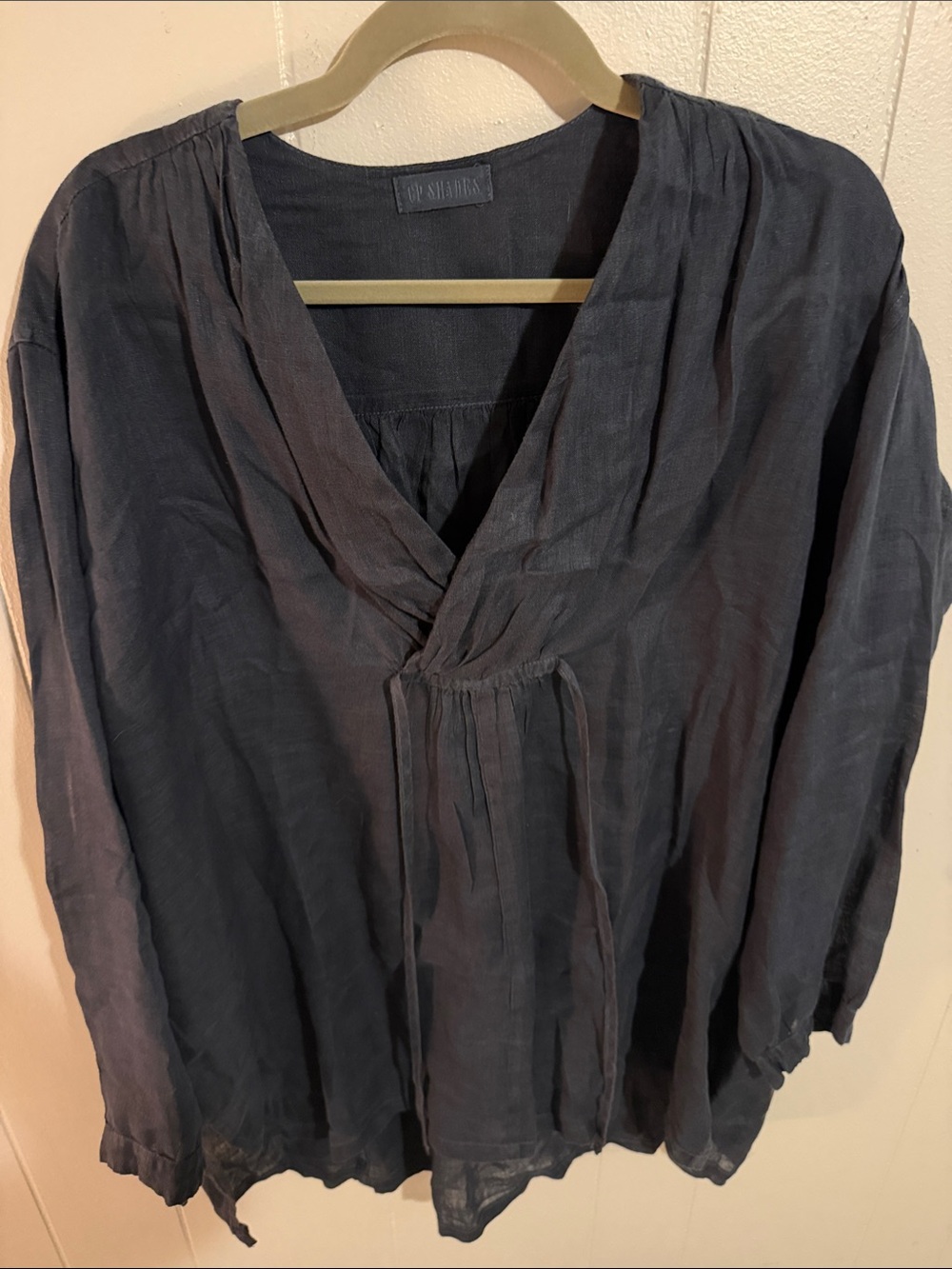 CP Shades Navy Blue Lightweight V-Neck Peasant Top